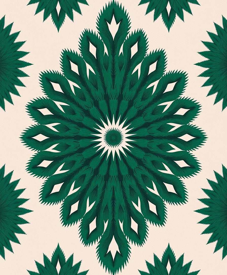 Deep Emerald Leaf Medallion Rug