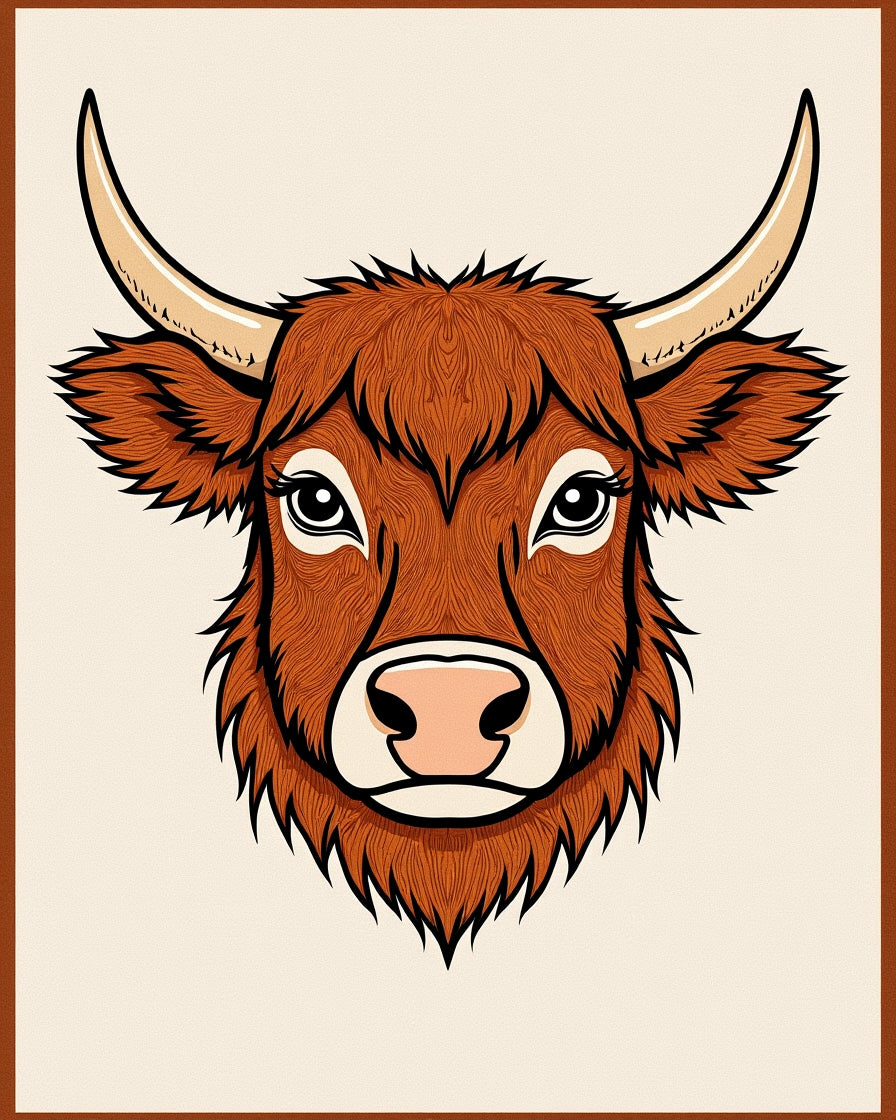 Rustic Highland Cow Portrait Rug