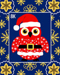 Red Santa Owl Blue Snowflake Border Rug