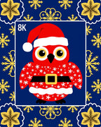 Red Santa Owl Blue Snowflake Border Rug
