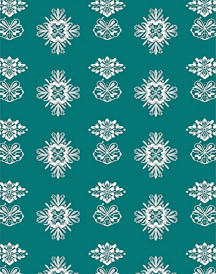 Teal White Floral Medallion Repeat Rug