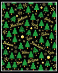 Green Christmas Trees Golden Snowflakes Rug