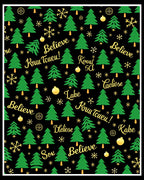 Green Christmas Trees Golden Snowflakes Rug