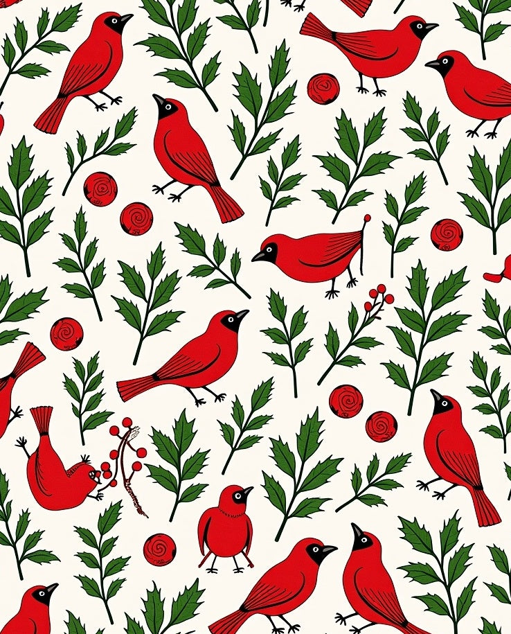 Red Cardinal Green Holly Berry Duo Rug