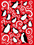 Playful Red Penguin Swirl Holiday Rug