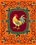 Vibrant Crimson Rooster Floral Scroll Rug