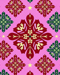 Crimson Green Starburst Mandala Rose Rug