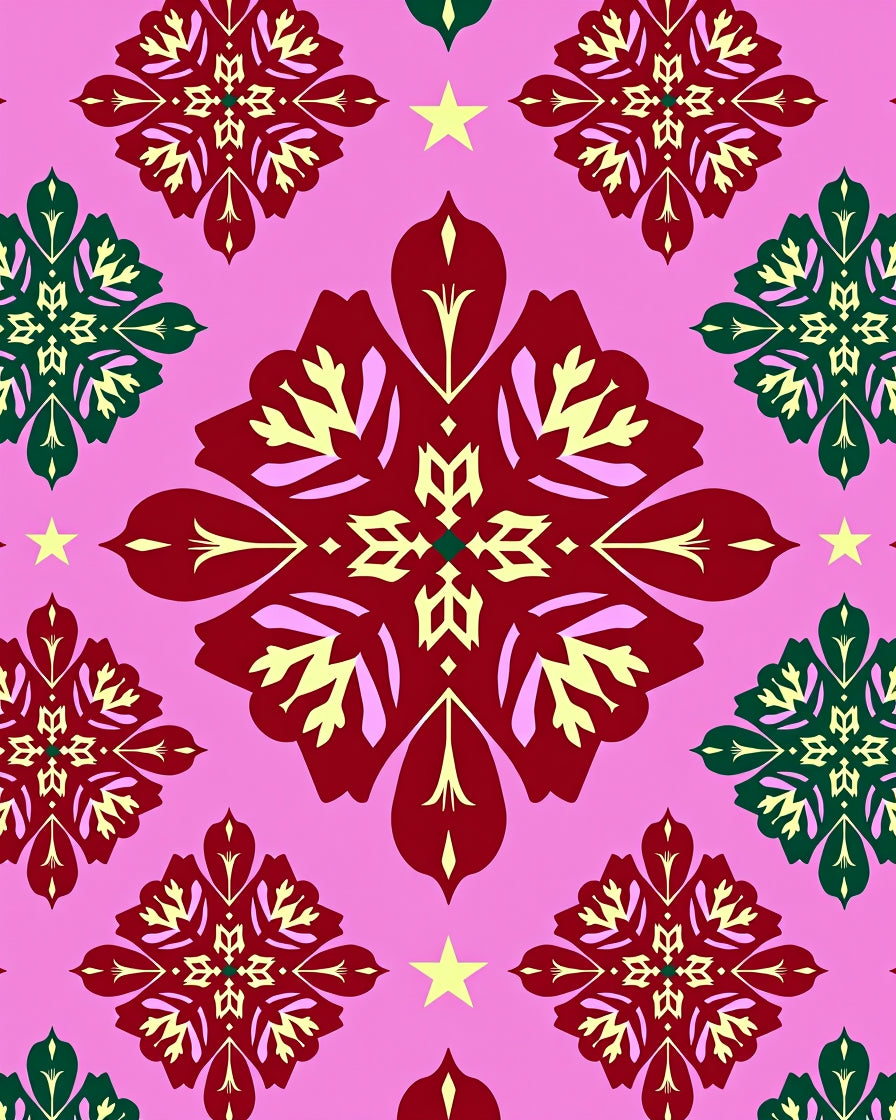 Crimson Green Starburst Mandala Rose Rug