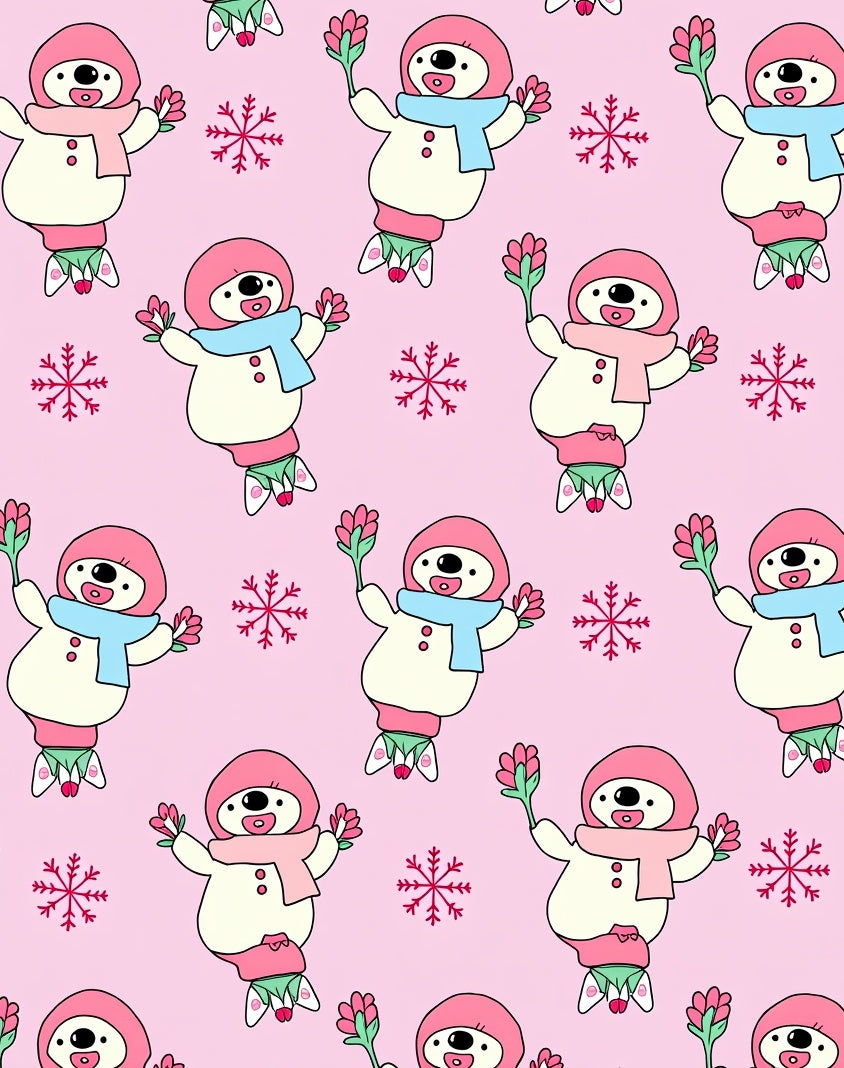Cute Pink Snowman Snowflake Repeat Rug