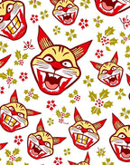 Fierce Tiger Faces Red Holly Accents Rug