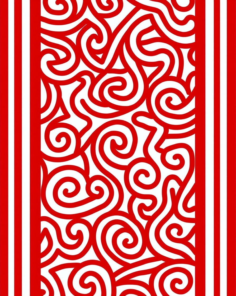 Red White Swirl Border Ribbon Rug