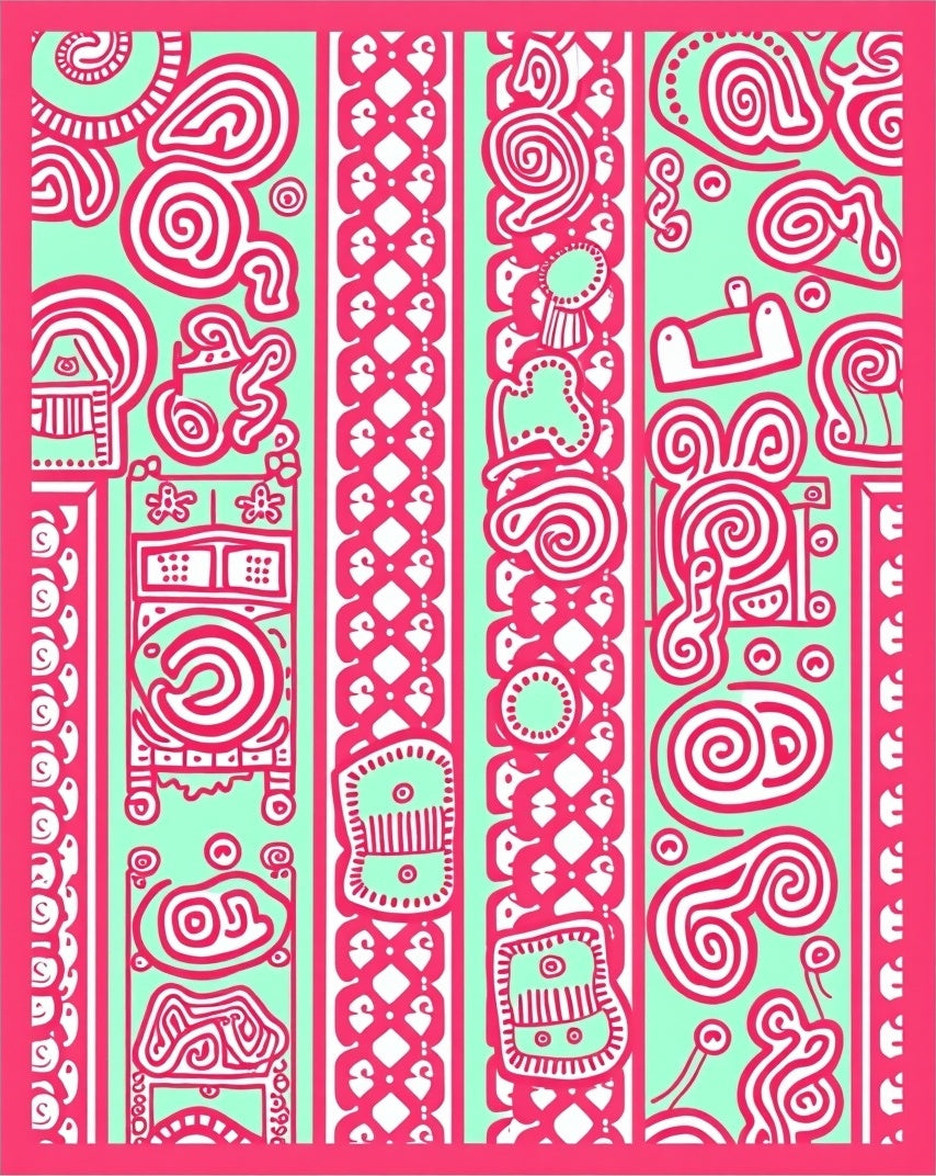 Pink Swirls And Shapes On Mint Rug