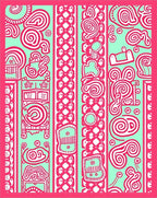 Pink Swirls And Shapes On Mint Rug