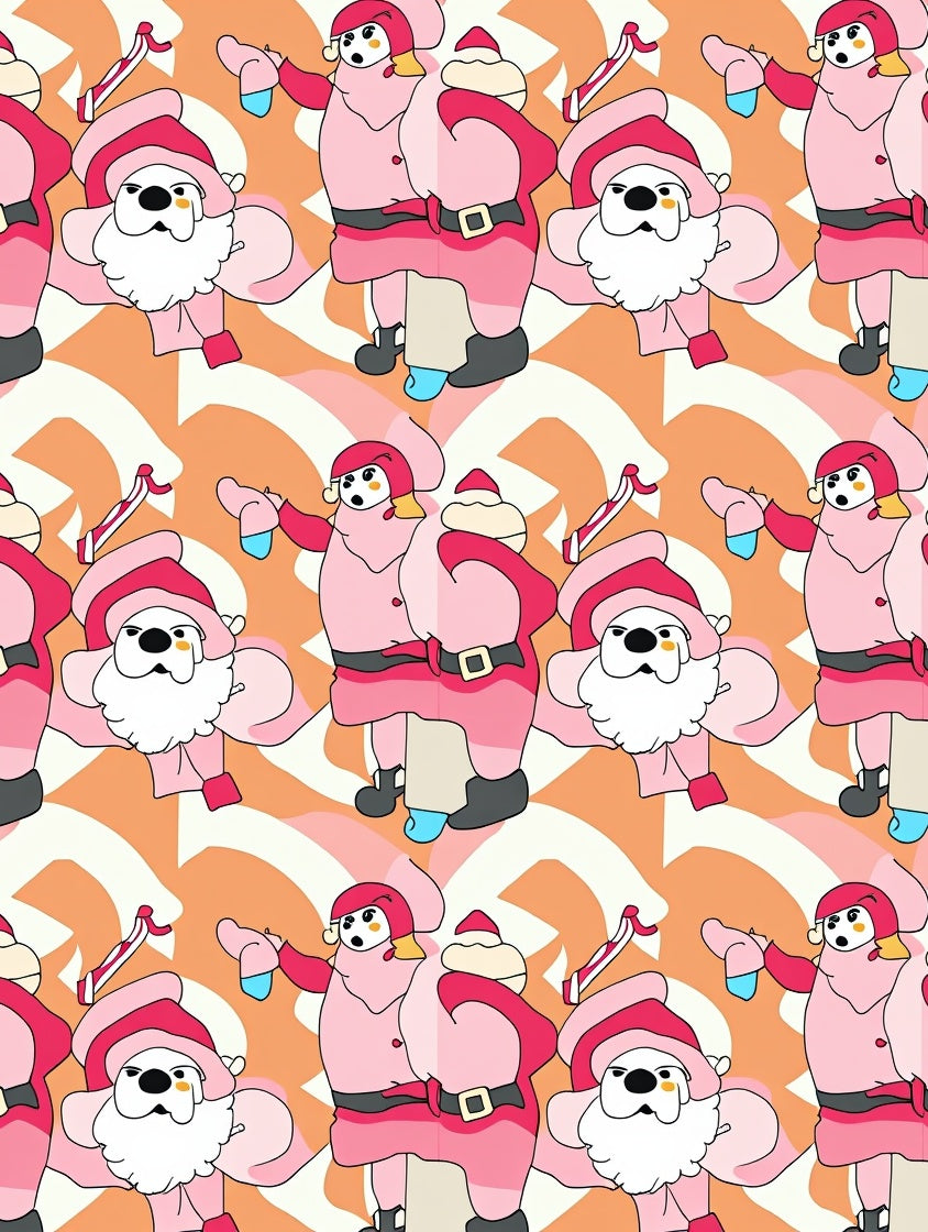 Whimsical Pink Santa Figures Abstract Rug