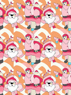 Whimsical Pink Santa Figures Abstract Rug