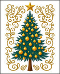 Golden Star Christmas Tree Swirls Rug