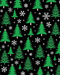 Green Christmas Trees White Snowflakes Black Rug