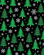 Green Christmas Trees White Snowflakes Black Rug