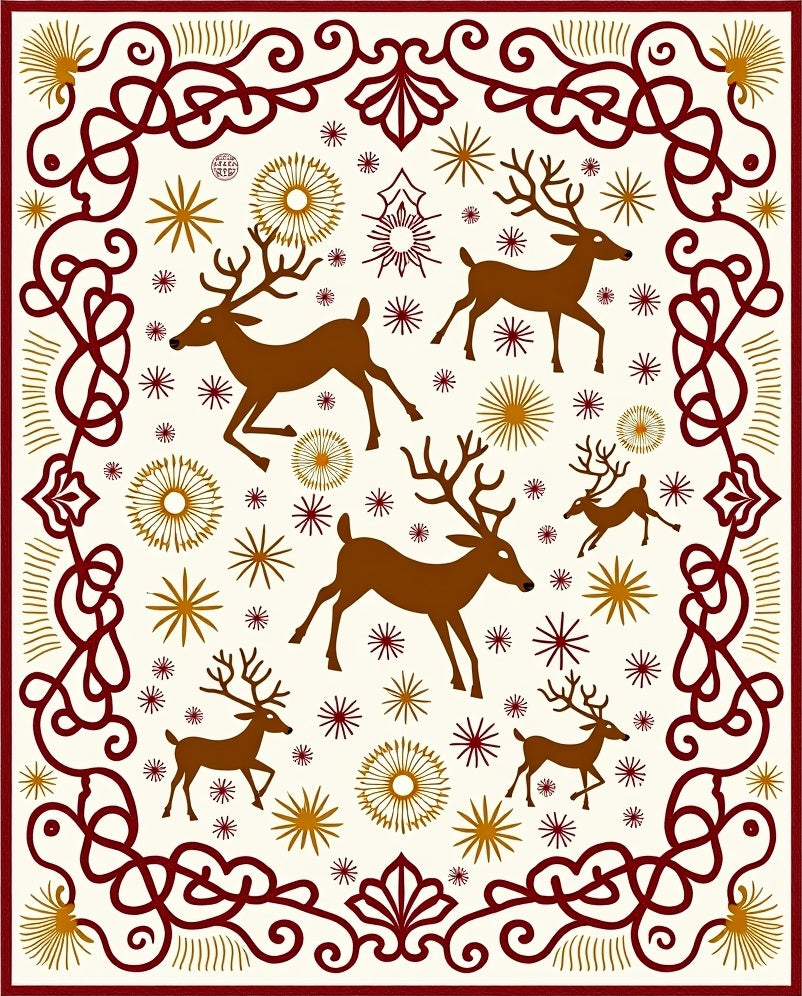 Ruby Burgundy Reindeer Starburst Medallion Rug