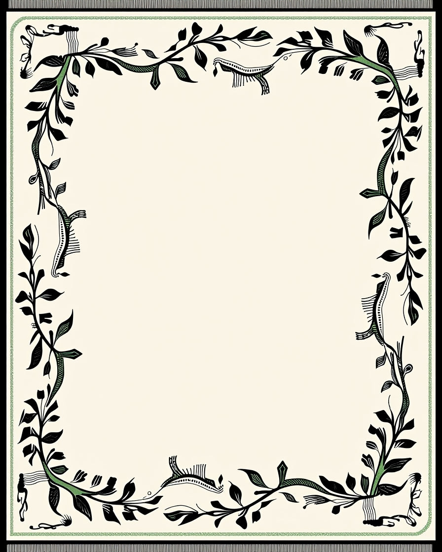 Black Green Leaf Vine Border Rug
