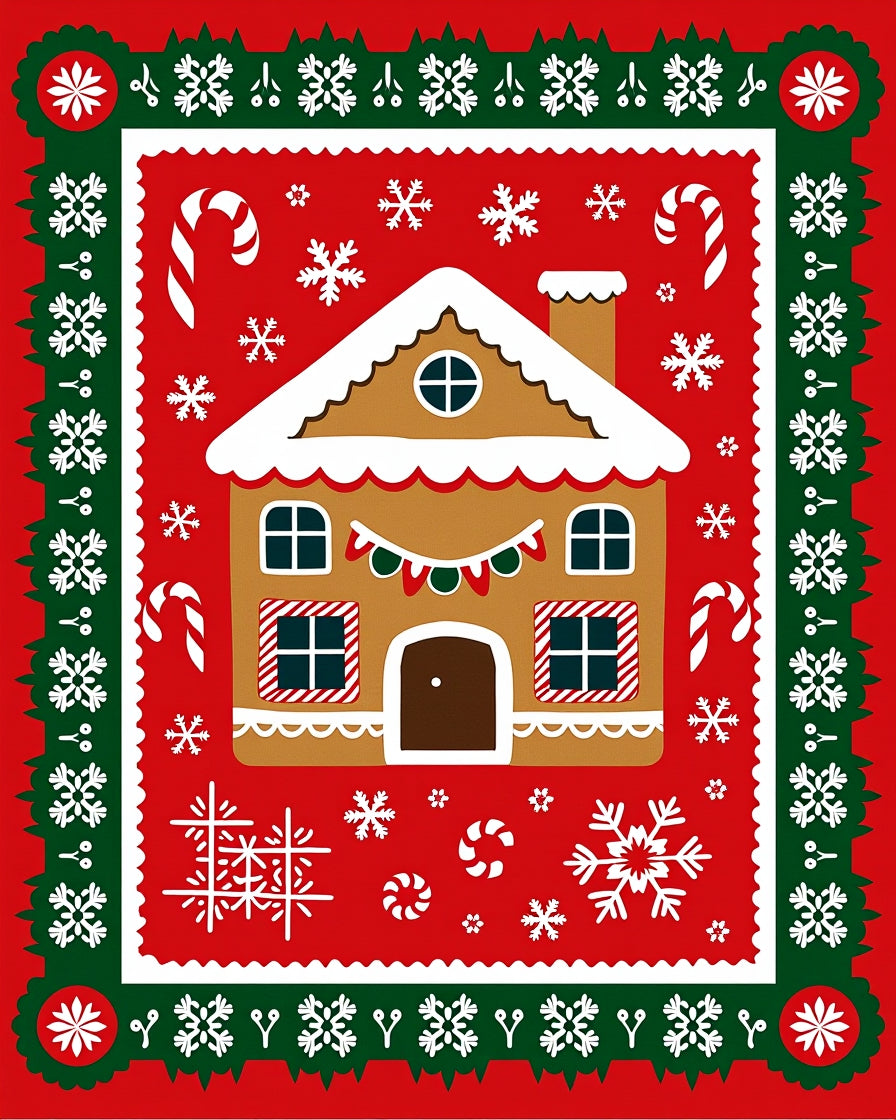 Christmas Gingerbread House Snowflake Border Rug