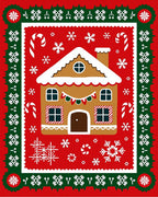 Christmas Gingerbread House Snowflake Border Rug