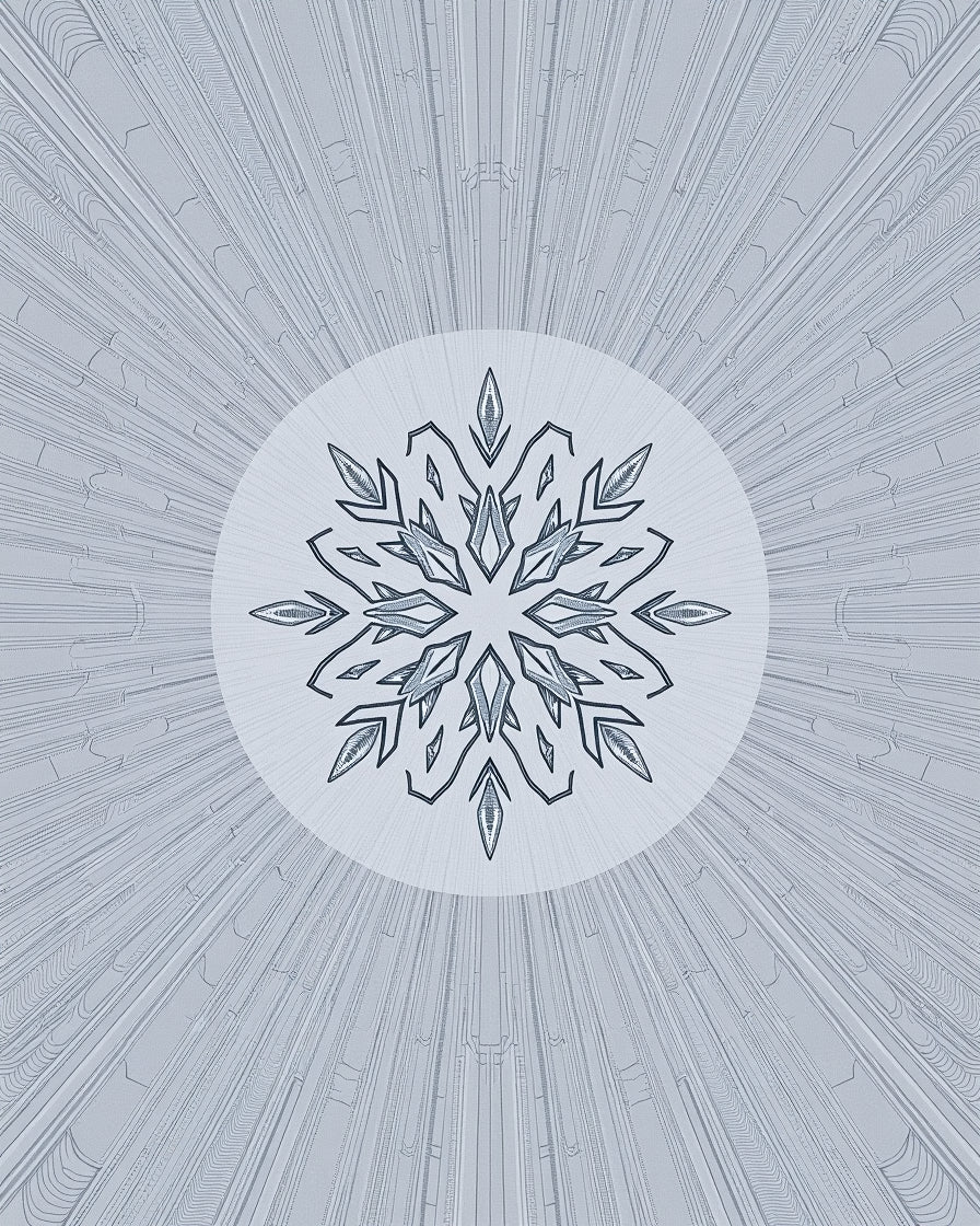 Icy Blue Snowflake Sunburst Rug