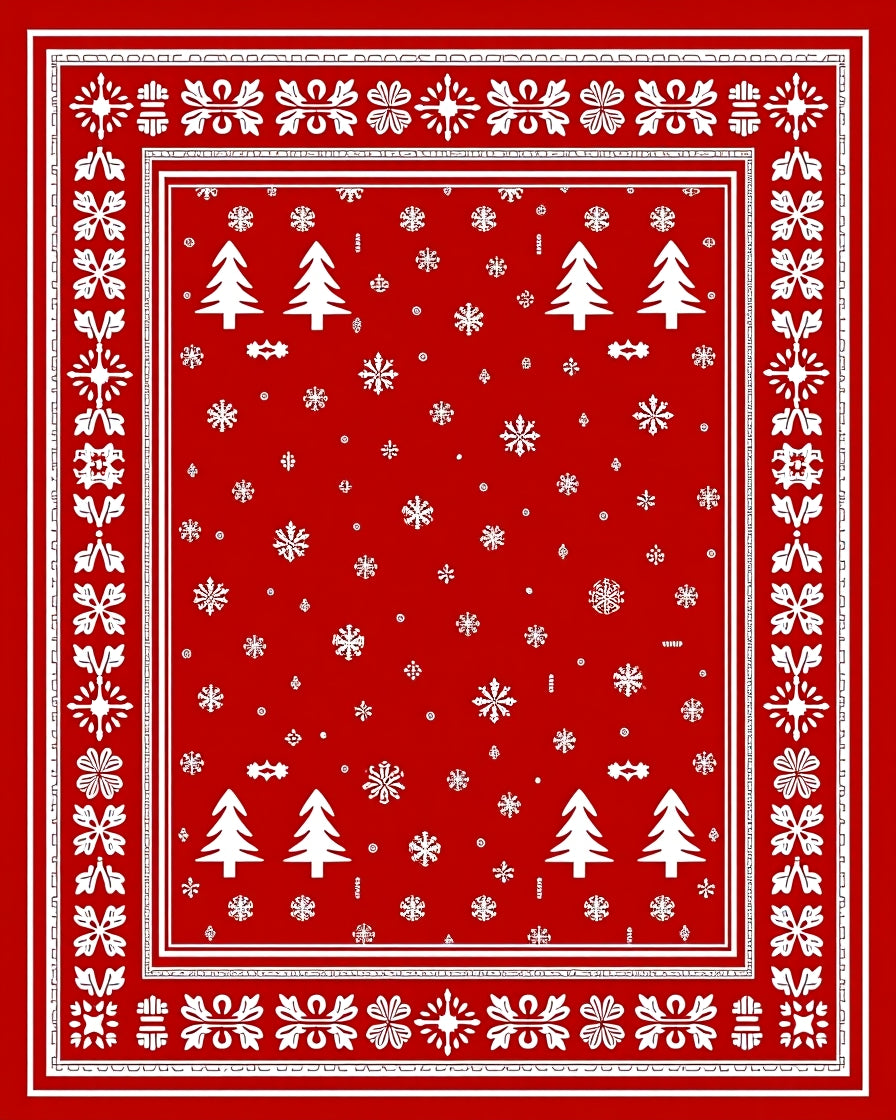 Festive Red Snowflake Christmas Trees Rug