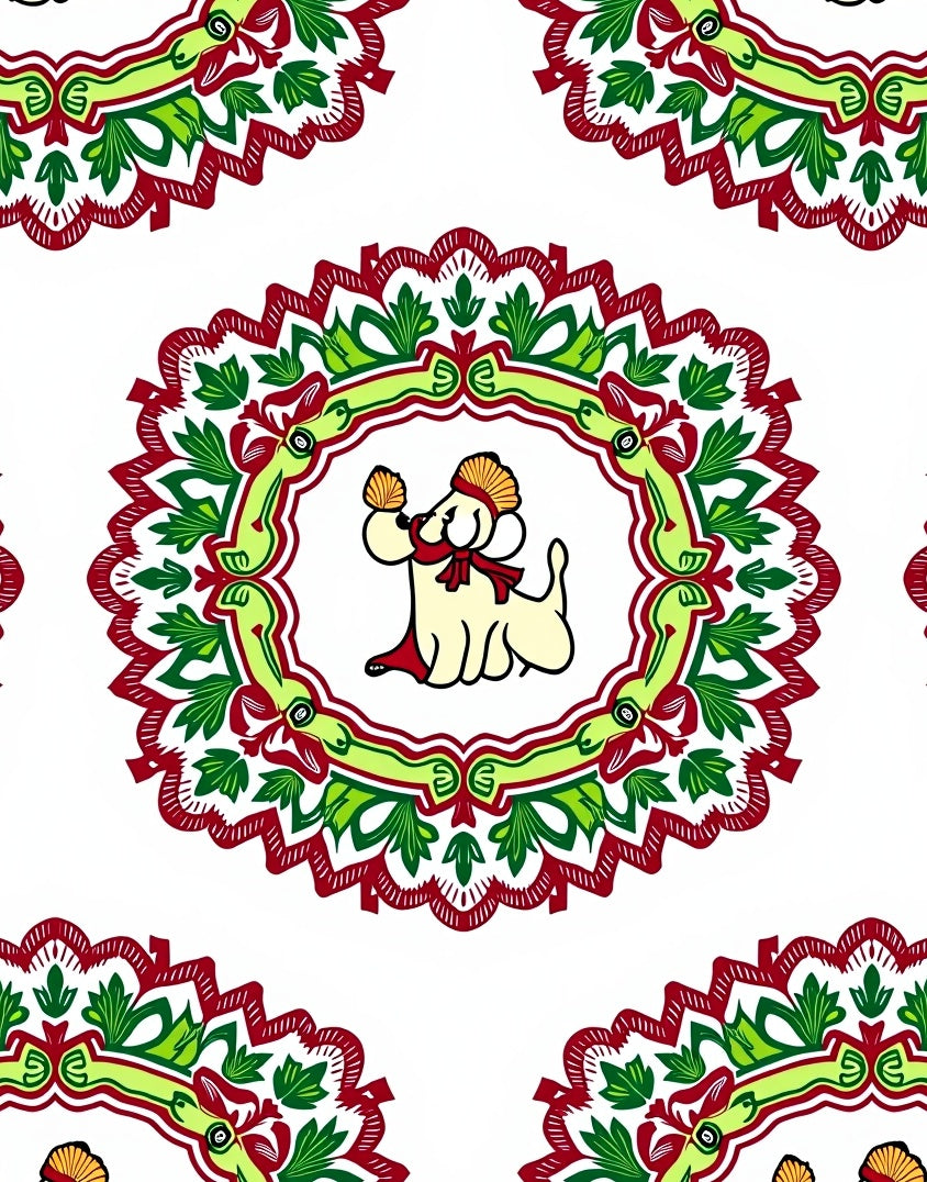 Whimsical Dog Garden Round Rug