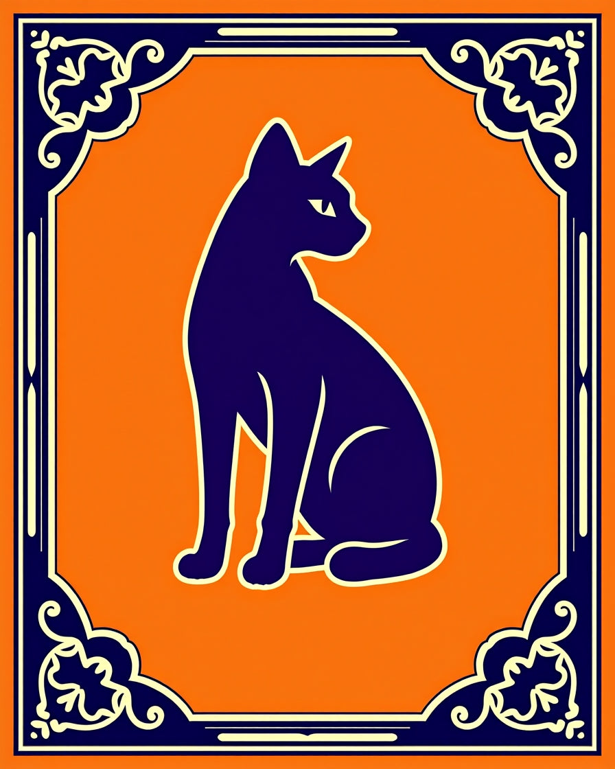 Orange Cat Silhouettes In Dark Frame Rug