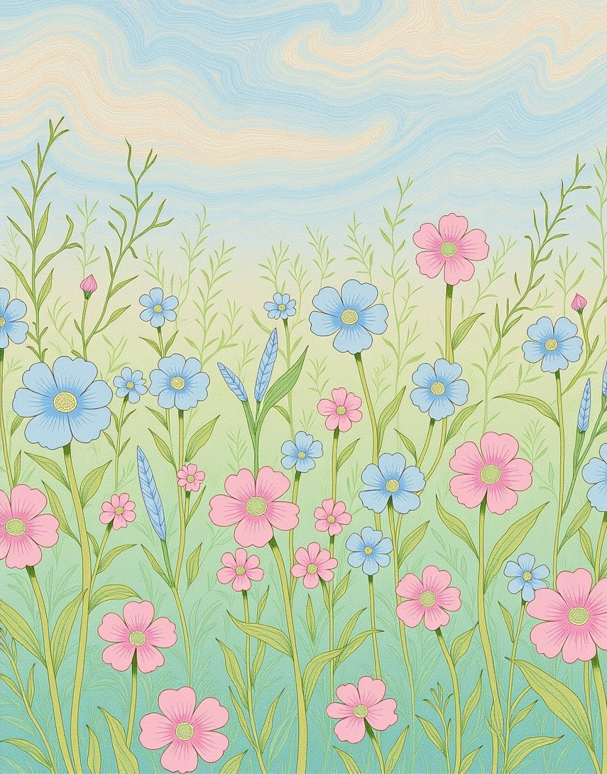Pastel Pink Blue Floral Meadow Rug