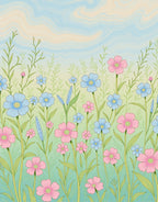 Pastel Pink Blue Floral Meadow Rug