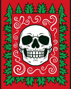 Vibrant Red Skull Foliage Swirl Icon Rug