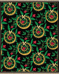 Black Gold Floral Swirl Red Berry Rug