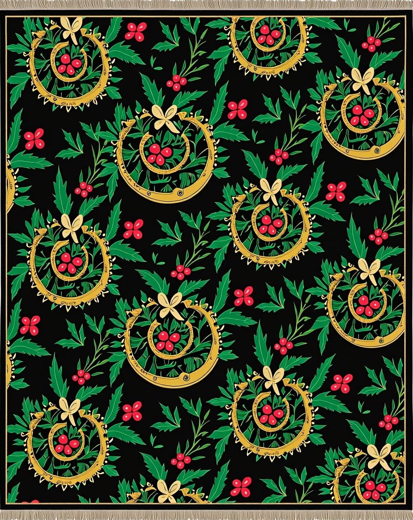 Black Gold Floral Swirl Red Berry Rug