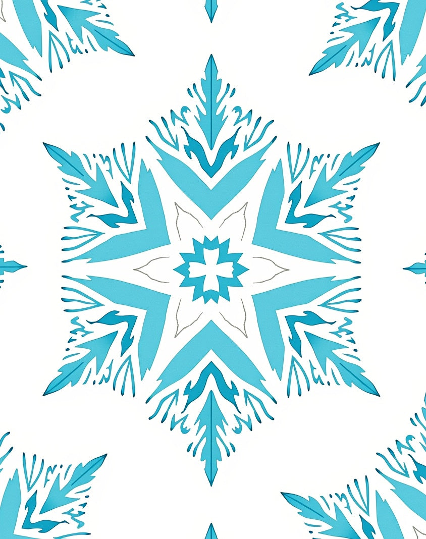 Aqua Snowflake Geometric Medallion Rug
