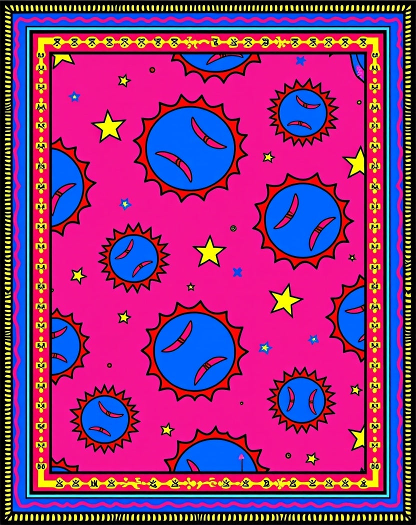 Vibrant Pink Sunburst Star Rug