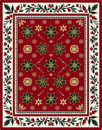 Red Green Gold Floral Medallion Border Rug