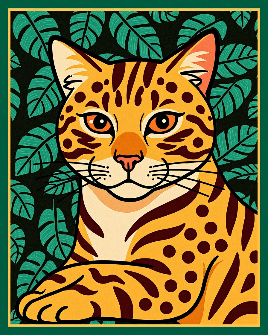 Jungle Cat Among Tropical Leaves Rug