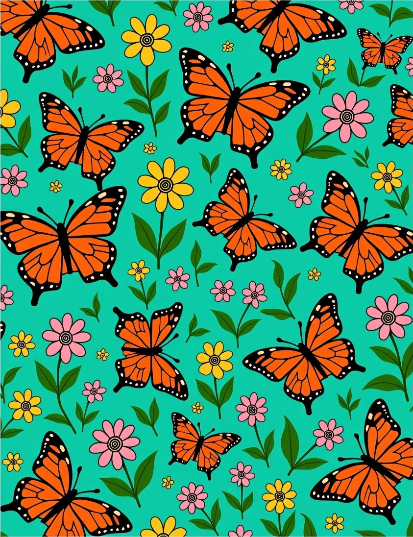 Orange Butterflies With Pink Yellow Flowers Rug