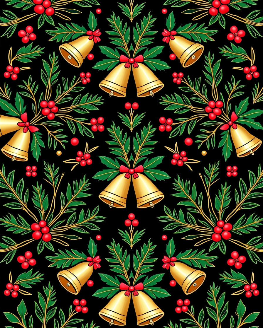 Golden Bells Red Holly Swirl Rug