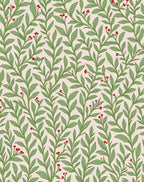 Green Leaf Red Berry Vine Rug
