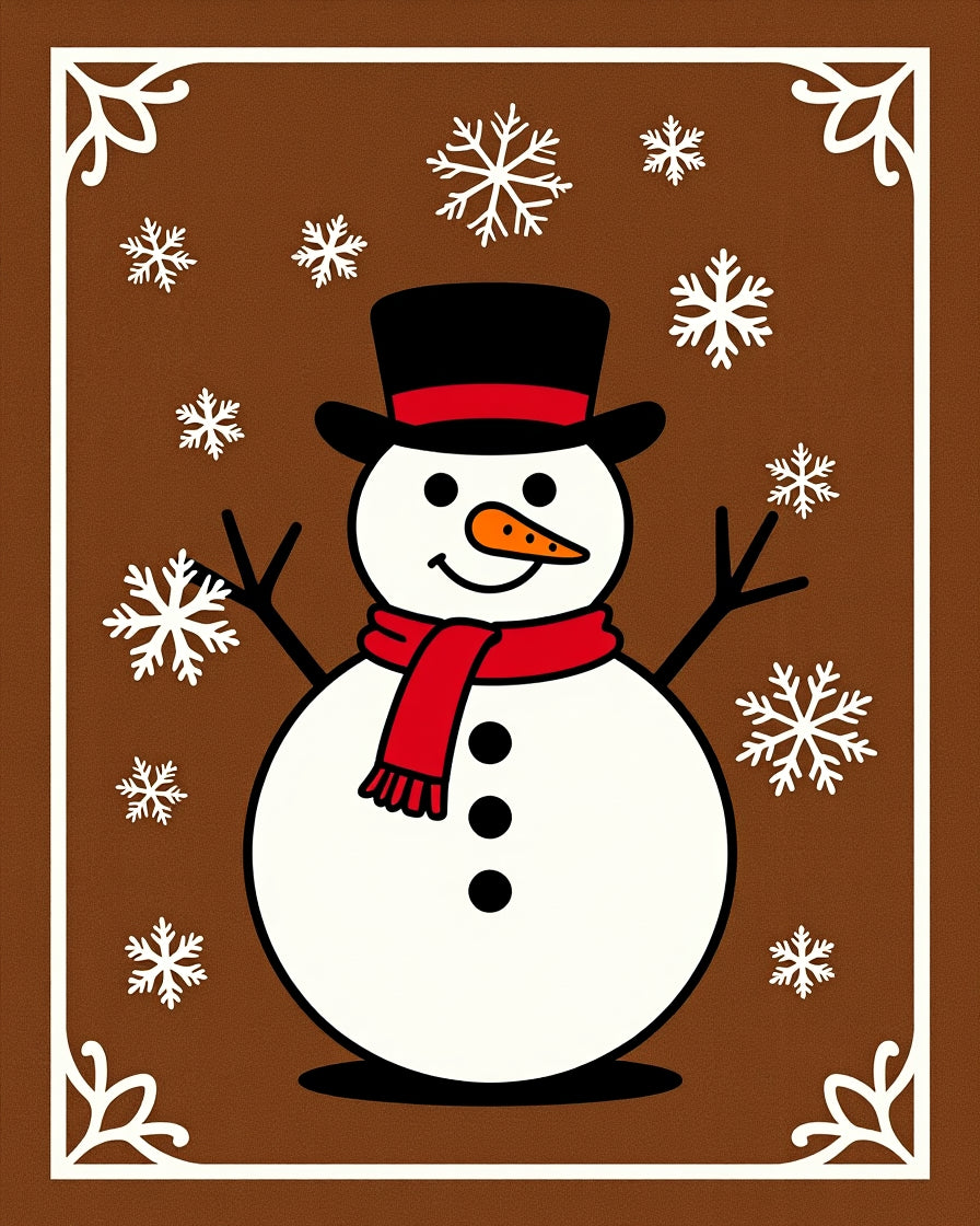 Charming Snowman Snowflake Brown Rug