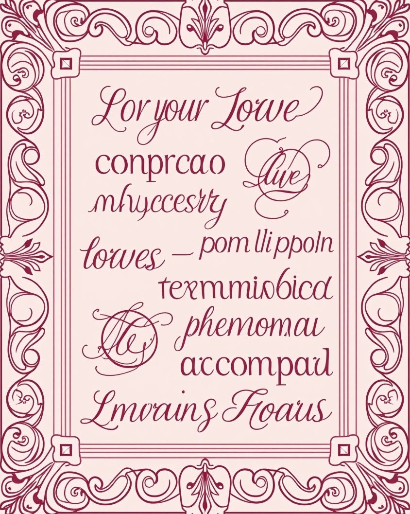 Elegant Burgundy Script Floral Border Rug