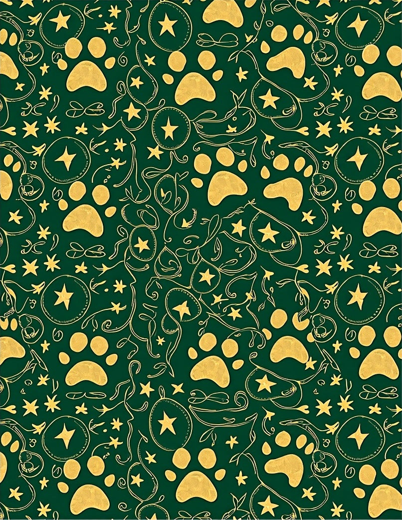 Golden Paw Stars Swirls Emerald Rug