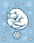 Whimsical White Cat Snowflake Circle Rug