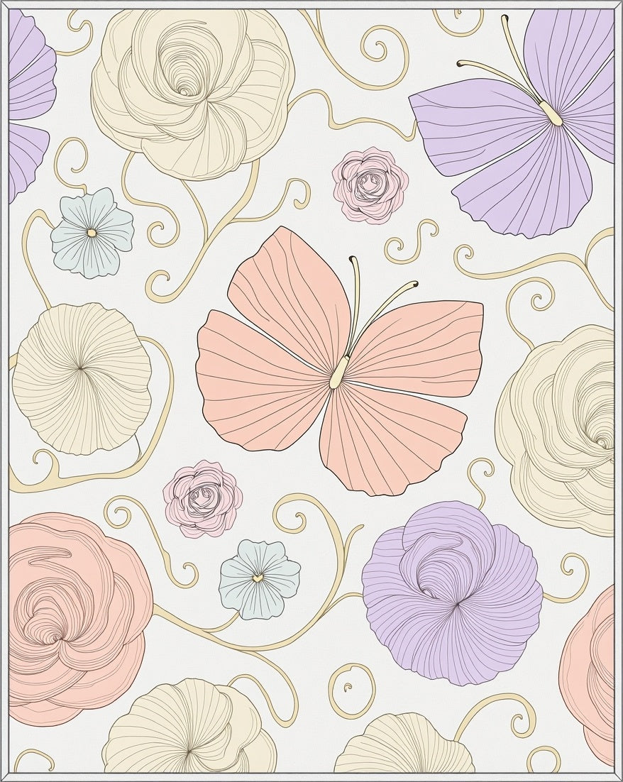 Pastel Butterflies and Blooming Roses Rug