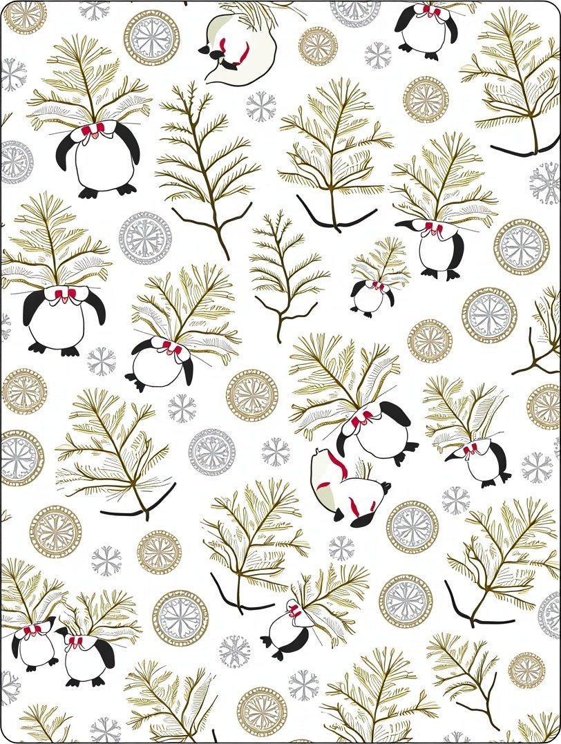 Winter Penguins Pine Boughs Snowflakes Rug