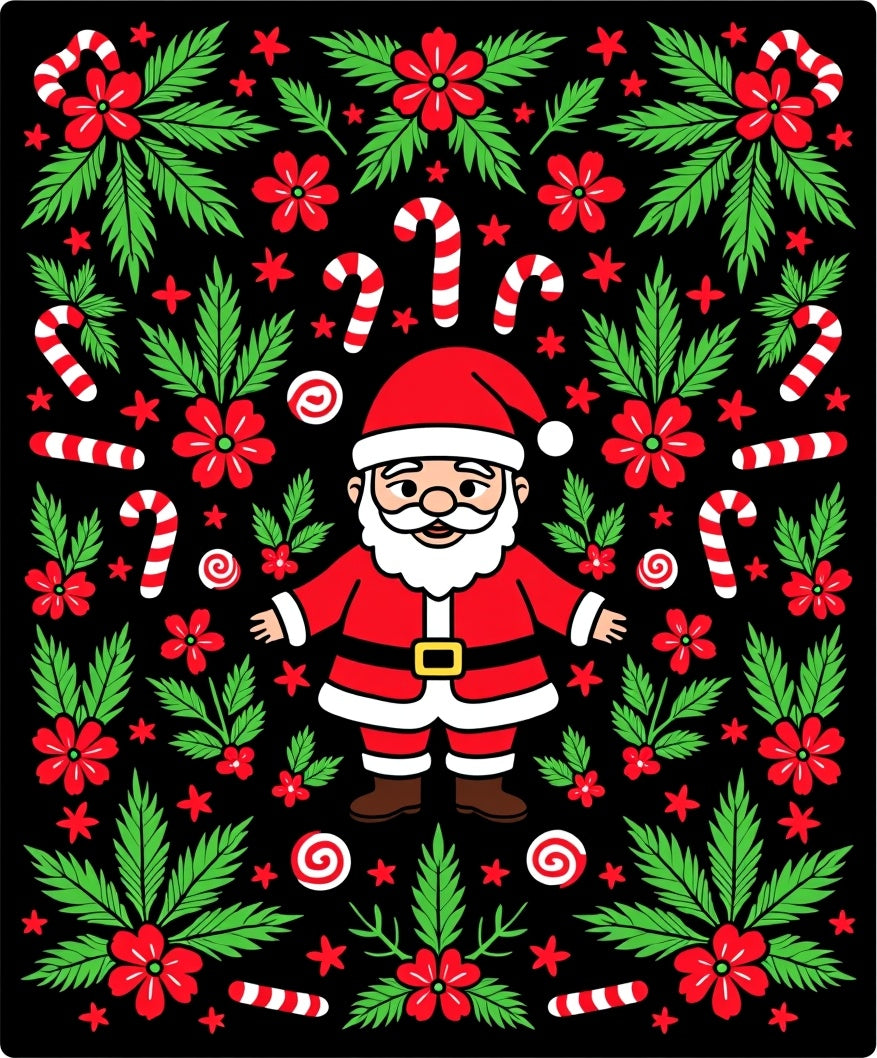 Jolly Santa Red Green Candy Cane Medley Rug