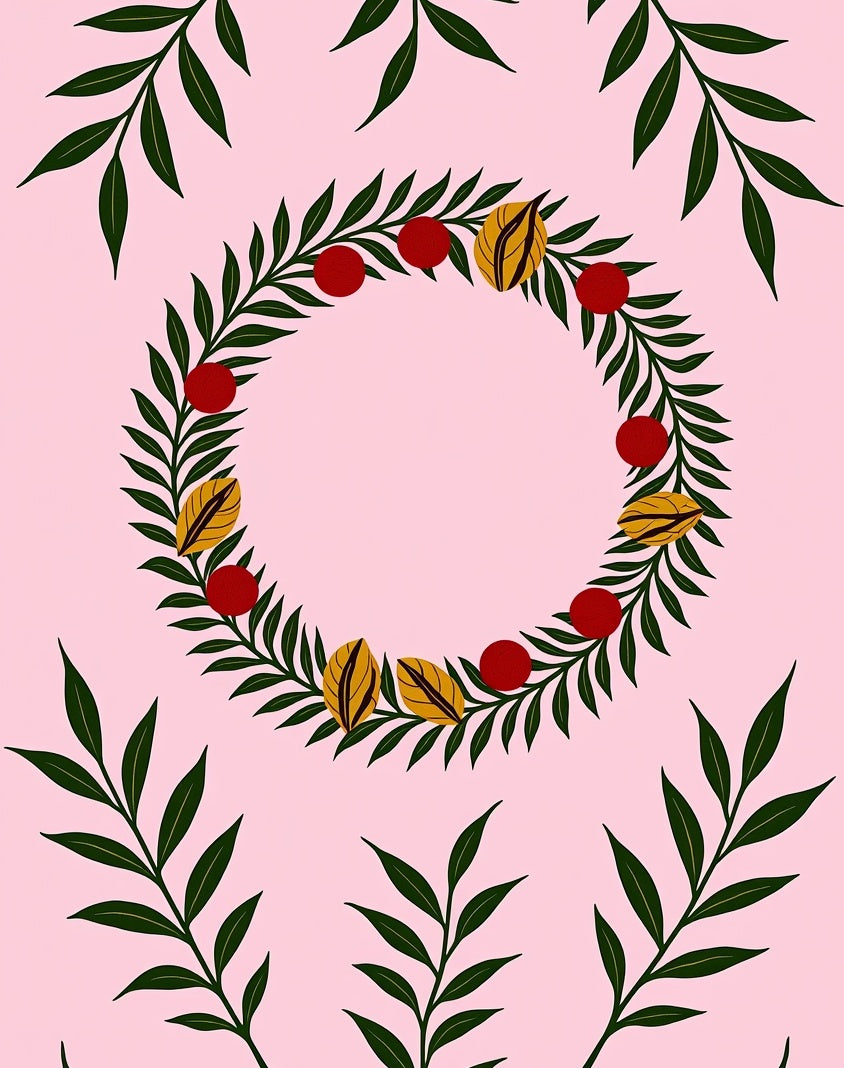 Pink Wreath Botanical Floral Red Accent Rug
